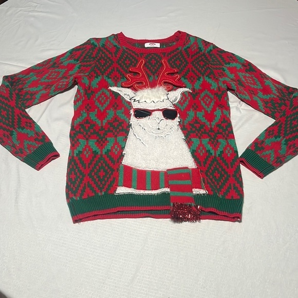 Holiday Time Men's Red Green Llama Festive Ugly Christmas Sweater Size Medium - Picture 3 of 8